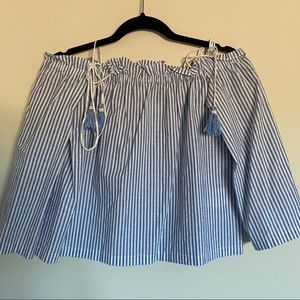 Club Monaco off shoulder blouse with tassel ties